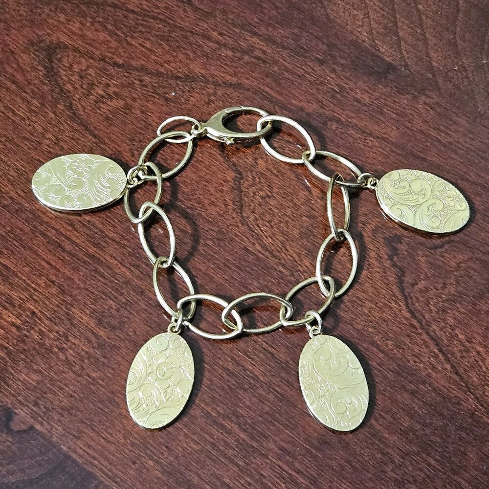 RARE MONICA RICH KOSANN FLORAL SCROLL OVAL 18K CHARM LOCKET PENDANT BRACELET